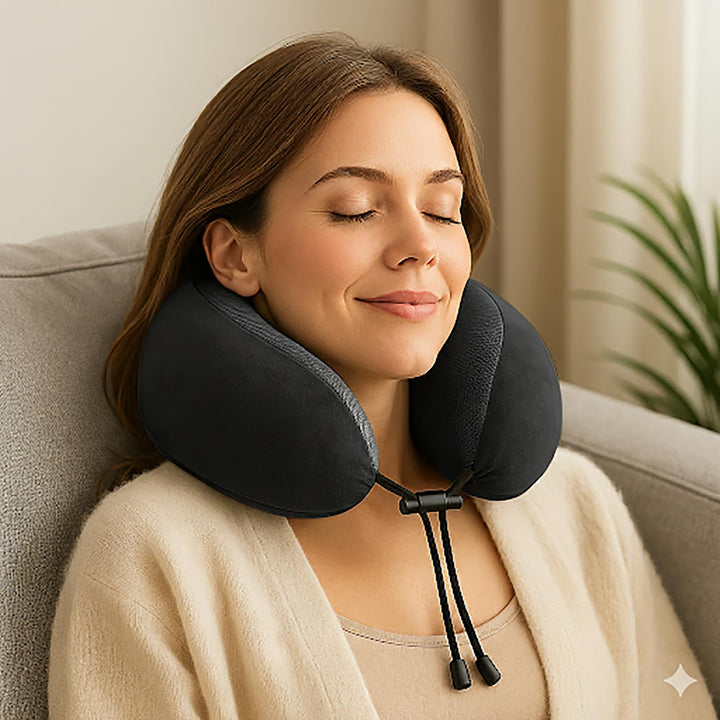 KAMACA Memory Foam Reisekissen Nackenhörnchen Therapeutic Support Verstellbarer Knopfverschluss ergo