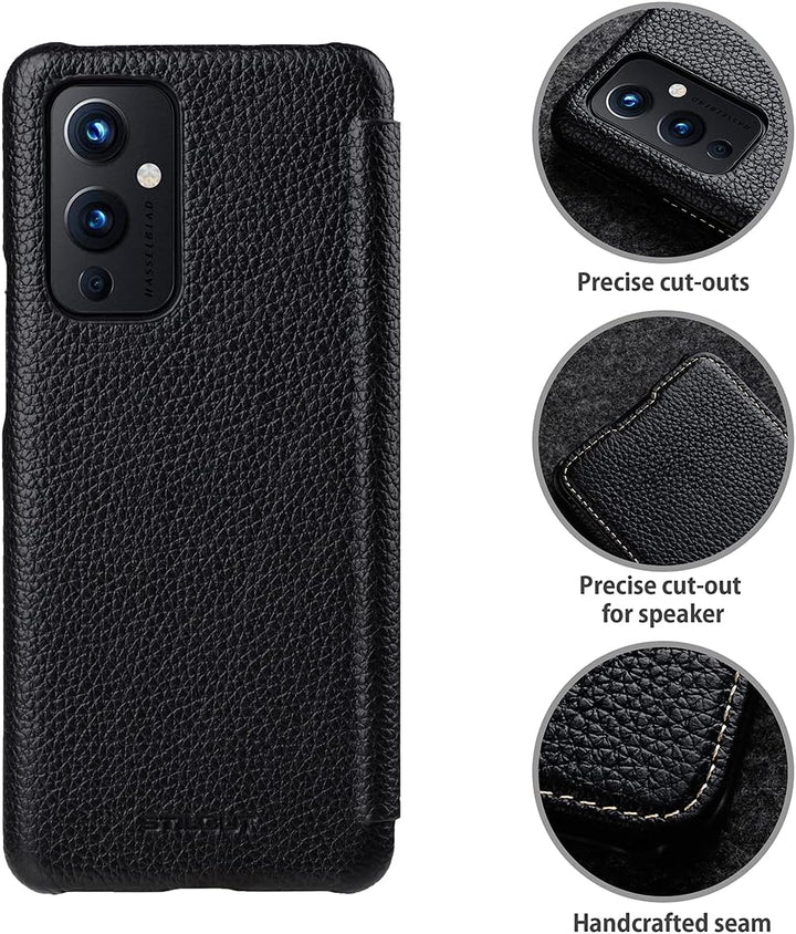 STILGUT Book Case kompatibel mit OnePlus 9 Hülle aus Leder zum Klappen, Klapphülle, Handyhülle, Lede