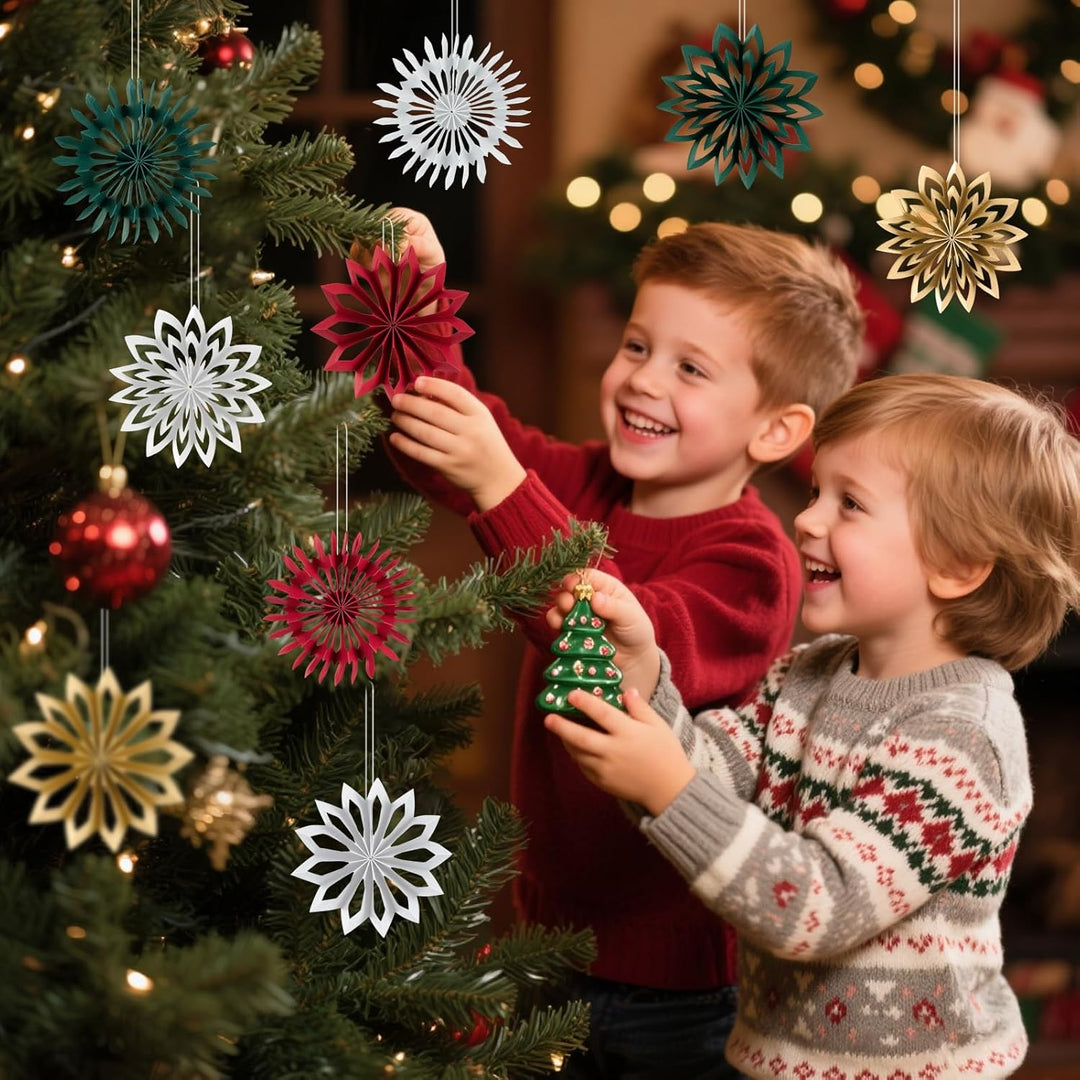 SUNBEAUTY Weihnachtsbaum Deko 3D Mini Papier Aufhängen Fächer Schneeflocke Hängen Papier Girlande Bo