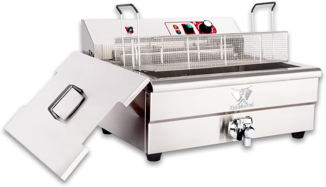 Beeketal 'BWF-200P' Profi Gastronomie Kaltzonen Fritteuse/Fettbackgerät mit seitlichem Abtropfgitter