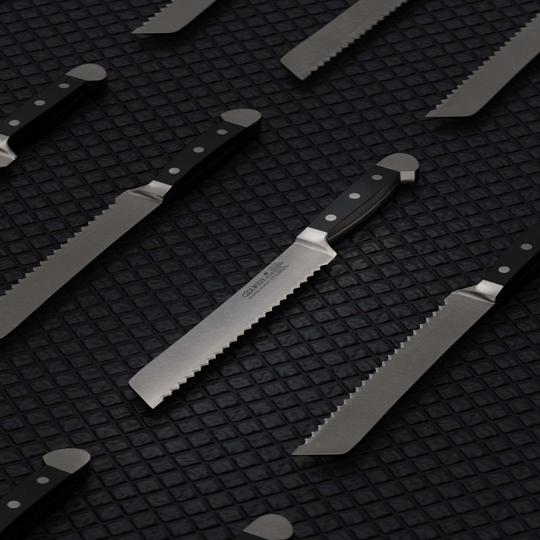 GÜDE Solingen - Brotmesser Für Links und Rechtshänder geschmiedet, 21 cm, POM schwarz, ALPHA, Doppel