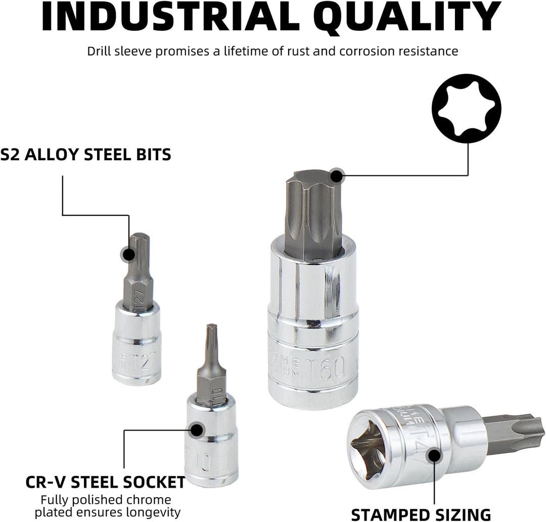 CCLIFE 13tlg Torx Bit Steckschlüsselsatz T8 -T60 bit set fur Drehmomentschlüssel und Bohrer, S2 Legi