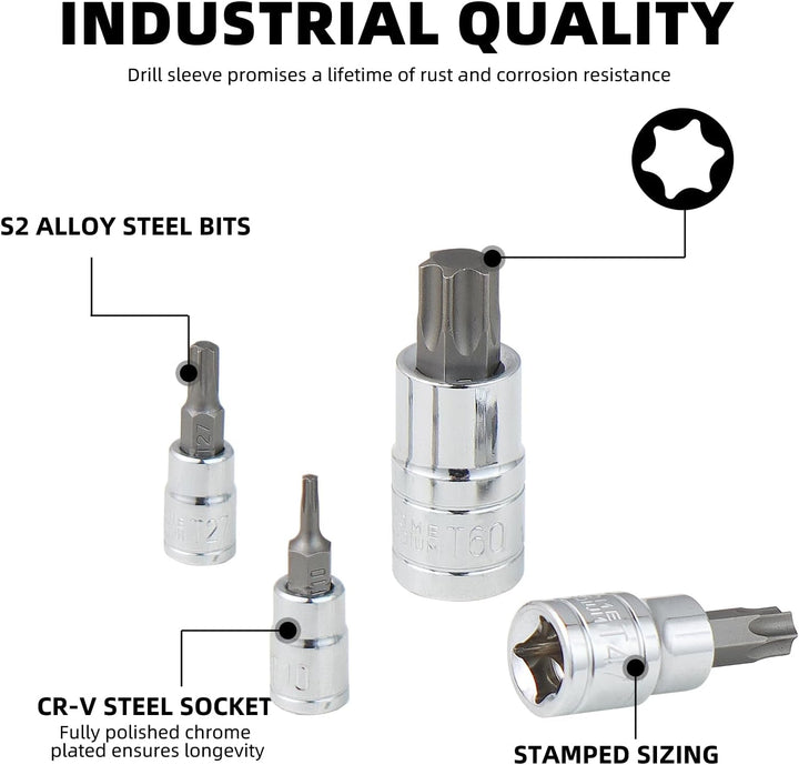 CCLIFE 13tlg Torx Bit Steckschlüsselsatz T8 -T60 bit set fur Drehmomentschlüssel und Bohrer, S2 Legi