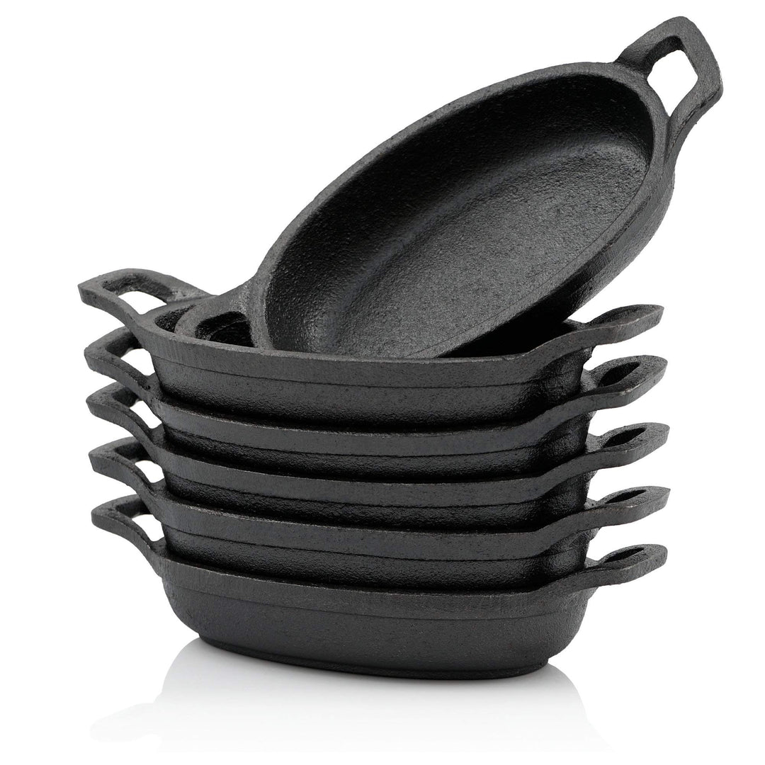 BBQ-Toro Gusseisen Servierpfännchen Set (6-er Pack) | 20 x 9,5 cm - oval | bereits eingebrannt - pre