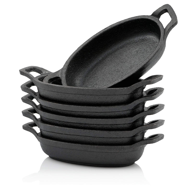 BBQ-Toro Gusseisen Servierpfännchen Set (6-er Pack) | 20 x 9,5 cm - oval | bereits eingebrannt - pre