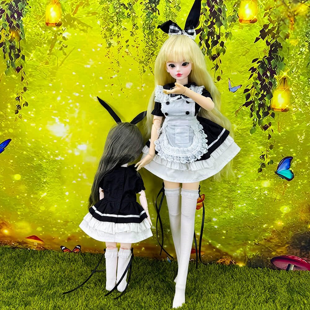 niannyyhouse 1/3 1/4 1/6 BJD Puppen Kleidung Kleid Schürze Kopfschmuck Unterhose Socken Bunny Dienst