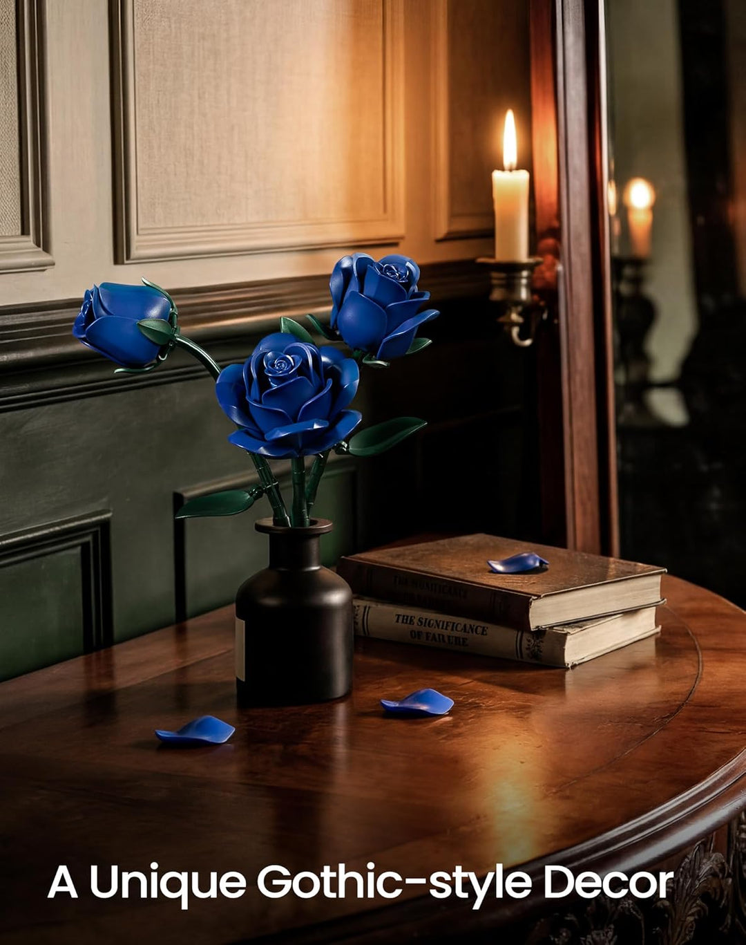 Millionspring Blaue Rosenstrauss-Bausatz mit 3 blauen künstlichen Rosen – Geschenkidee für Sie und I