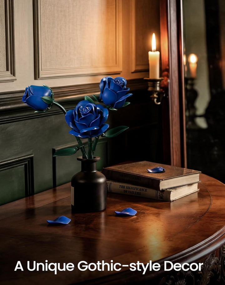 Millionspring Blaue Rosenstrauss-Bausatz mit 3 blauen künstlichen Rosen – Geschenkidee für Sie und I