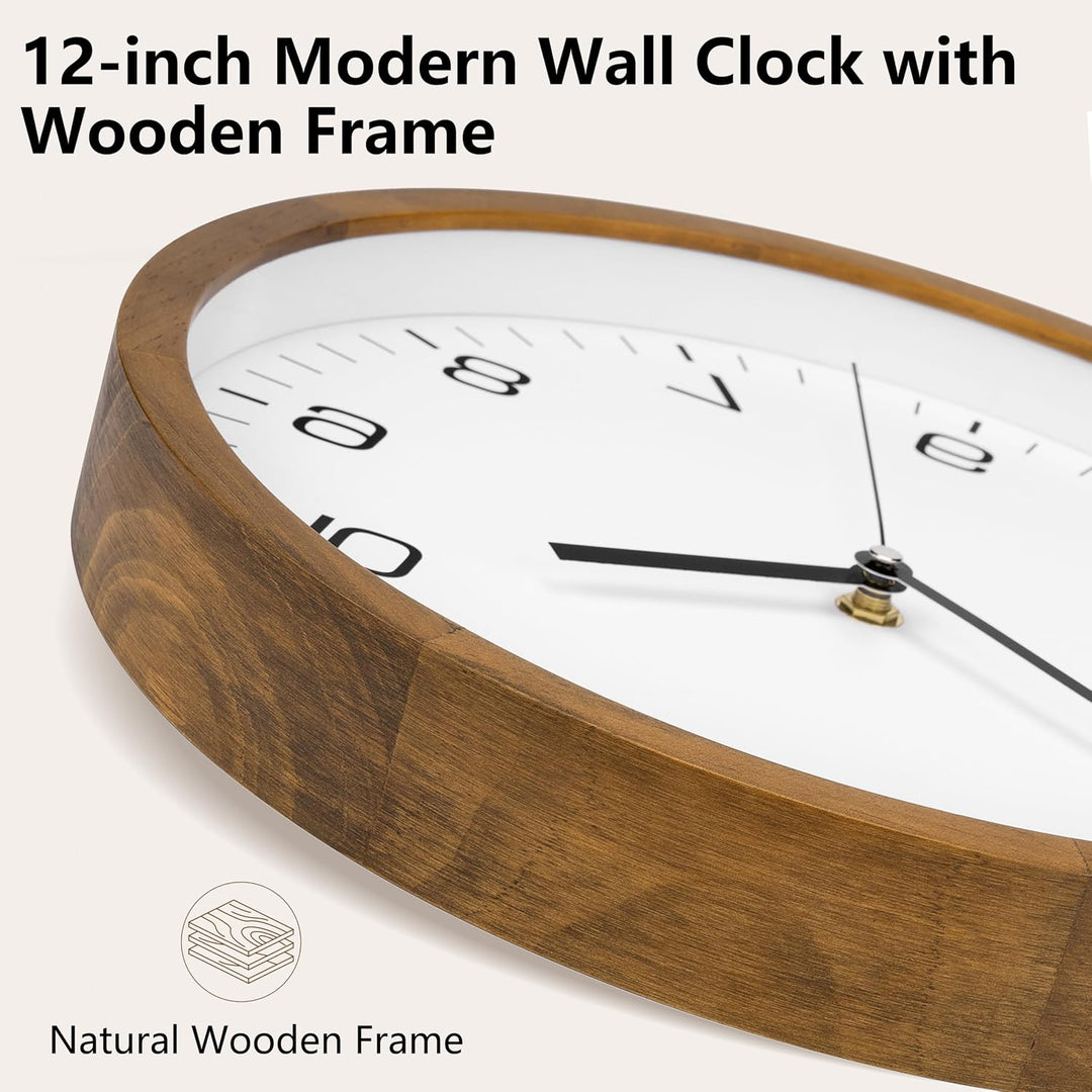 Foxtop Wanduhr Holz Ohne Tickgeräusche 30 cm Grosse Lautlos Wanduhr leicht zu lesen Rund Holzuhr für