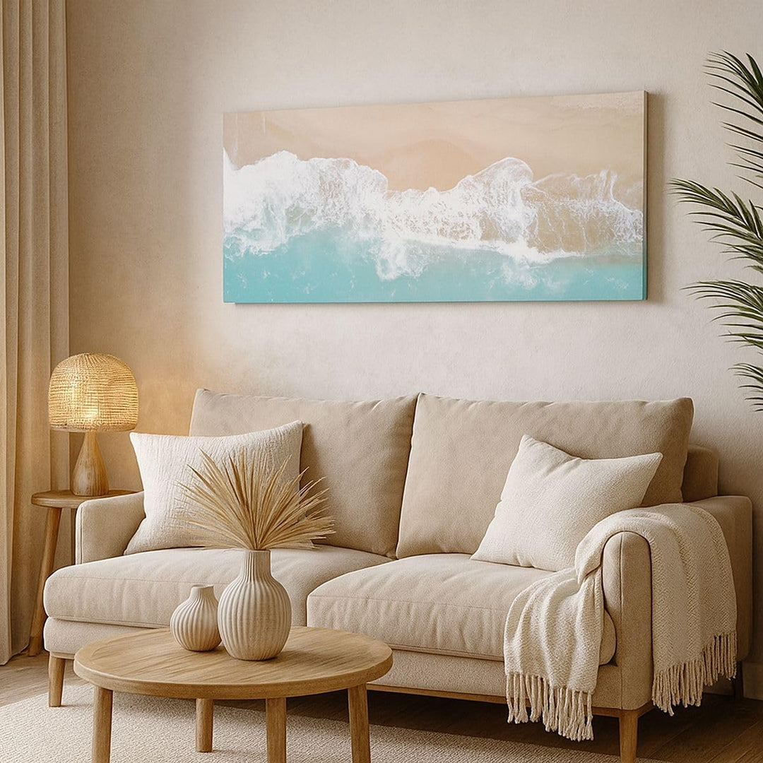 Wandbilder Dekoration Wohnzimmer Meer Welle Sand Panorama Bilder auf Leinwand 120x50cm Leinwandbild