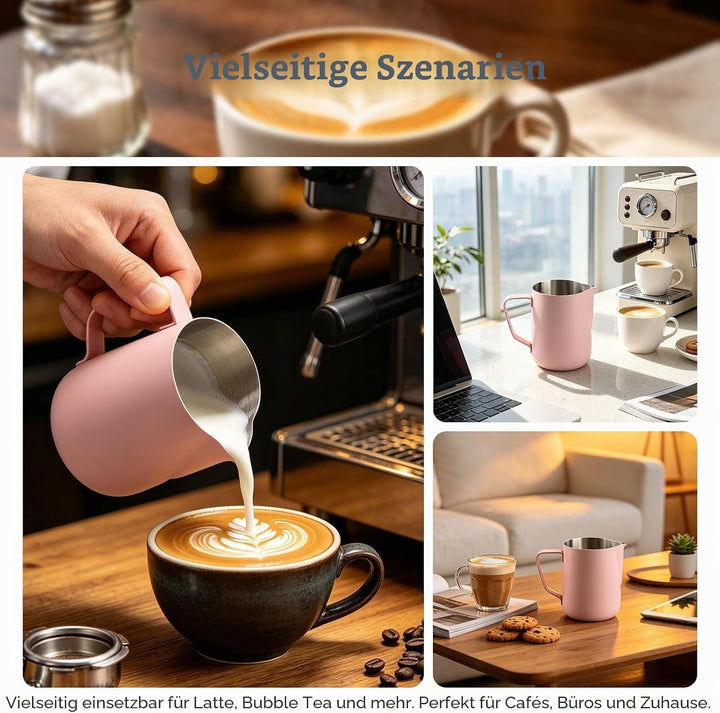 Milchkännchen Edelstahl 480ml, Milchaufschäumkrug Espresso Dampfkrug, Milchaufschäumbecher Milch Pit