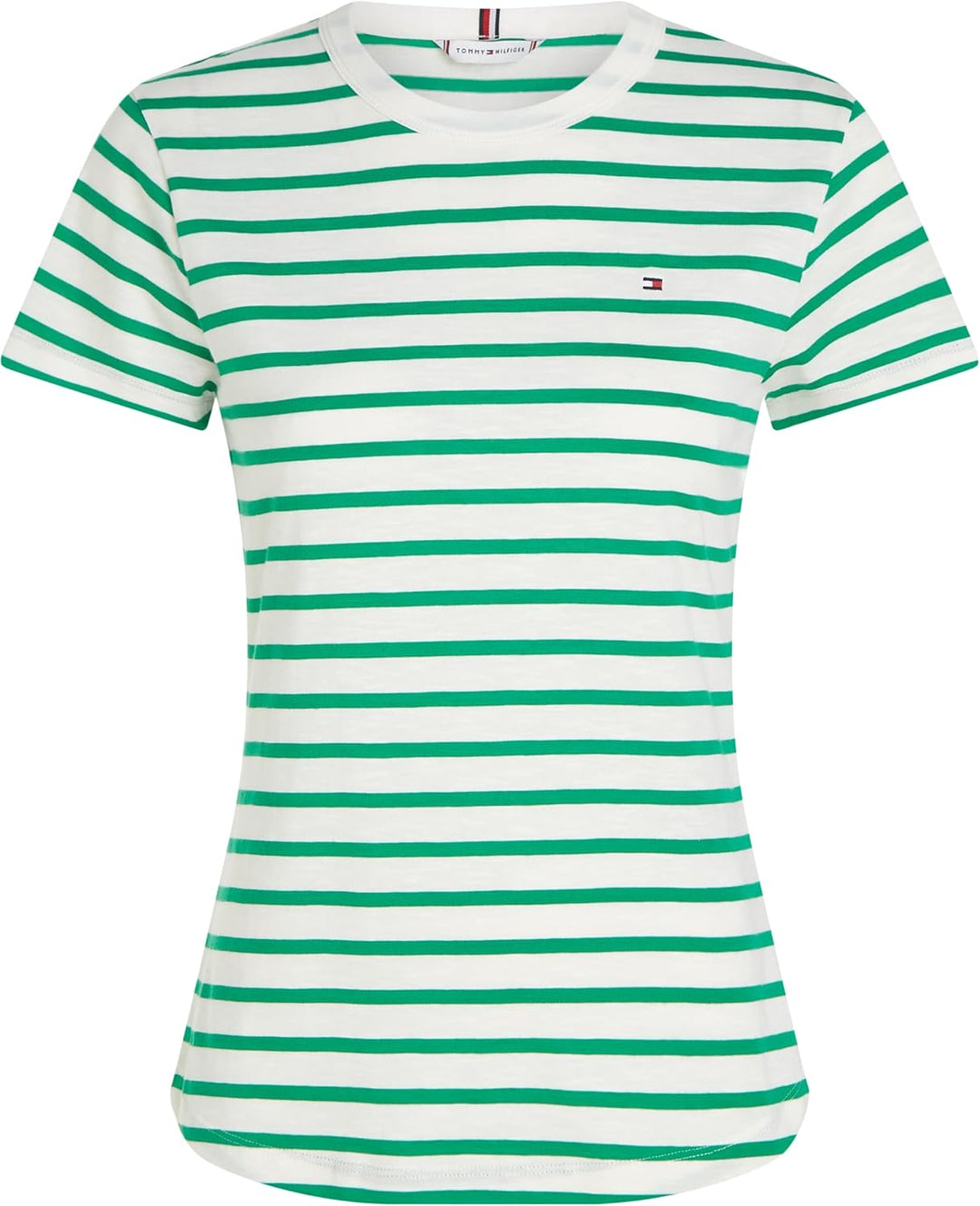 Tommy Hilfiger Damen T-Shirt Kurzarm 1985 Slub Slim Fit XL Grün (Breton Ecru/Olympic Green), XL Grün