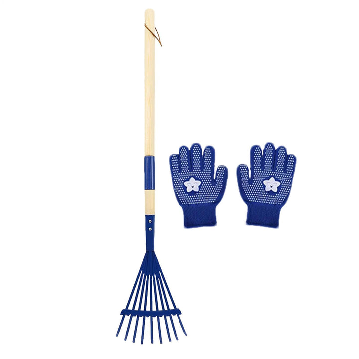 Kinder-Laubrechen 27 cm Abnehmbarer Holzstiel mit Handschuhen | Laubrechen für Gartenarbeit Camping