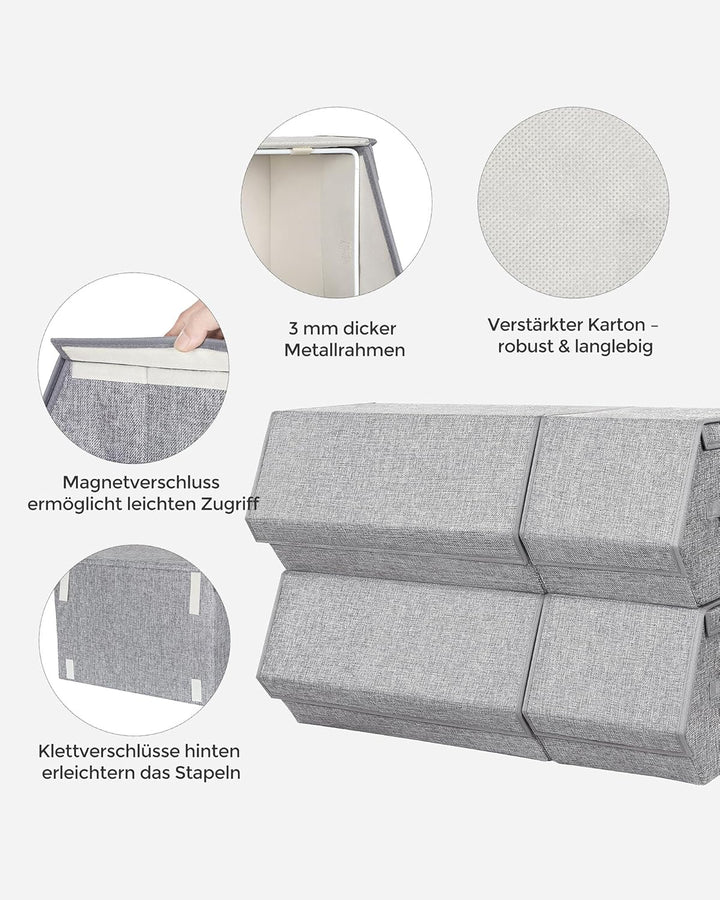 SONGMICS Aufbewahrungsbox mit Deckel, 4er Set Kleiderschrank-Organizer, stapelbar, Faltbox mit Magne
