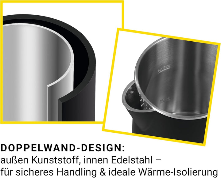 N8WERK Wasserkocher mit Doppelwand-Design in der Midnight Black Edition | Fassungsvermögen 1,5 Liter
