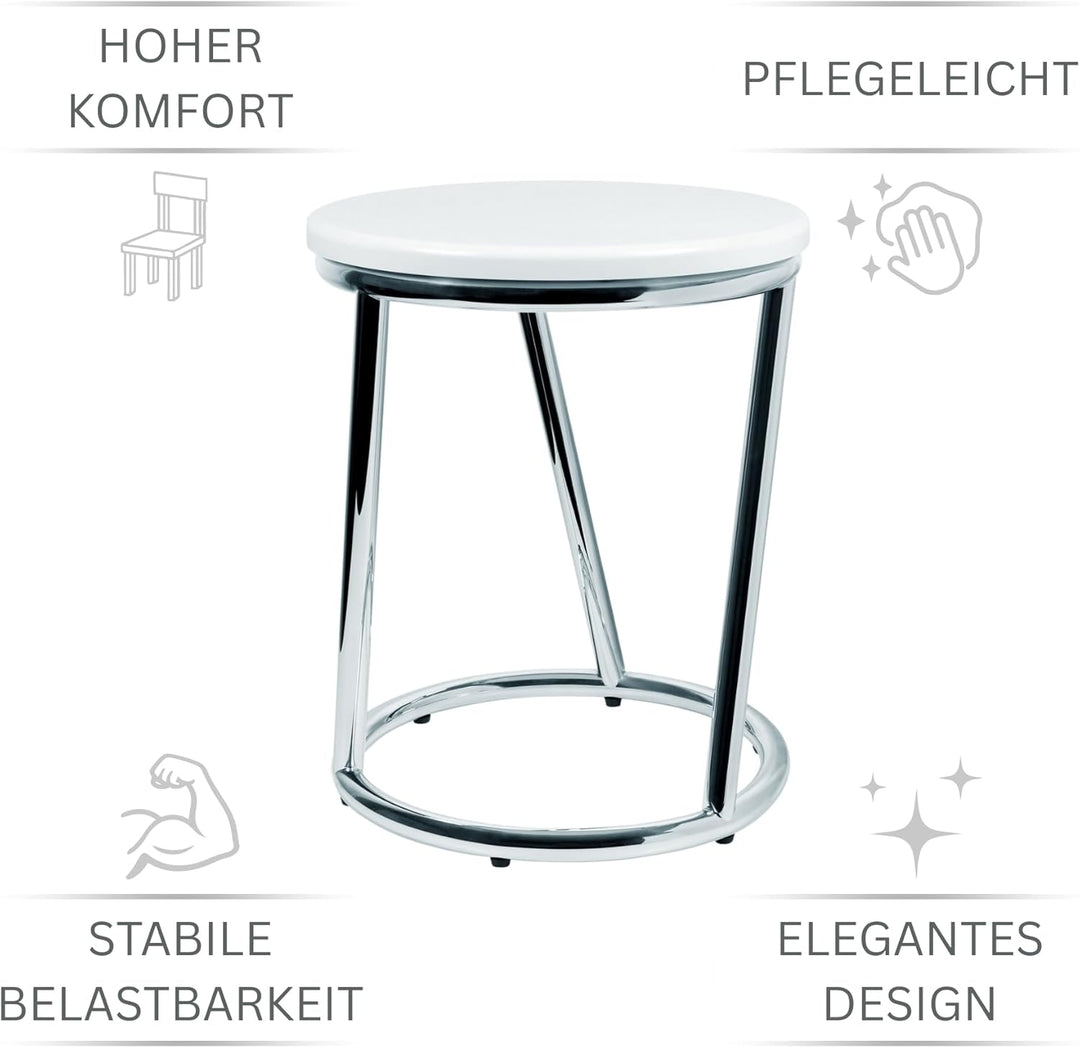 Libaro Badhocker Salina aussergewöhnliches Design Metall Chrom glänzend Sitzfläche weiss rund Badezi