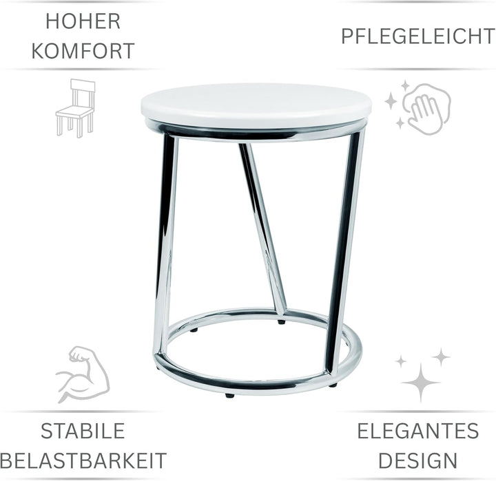 Libaro Badhocker Salina aussergewöhnliches Design Metall Chrom glänzend Sitzfläche weiss rund Badezi