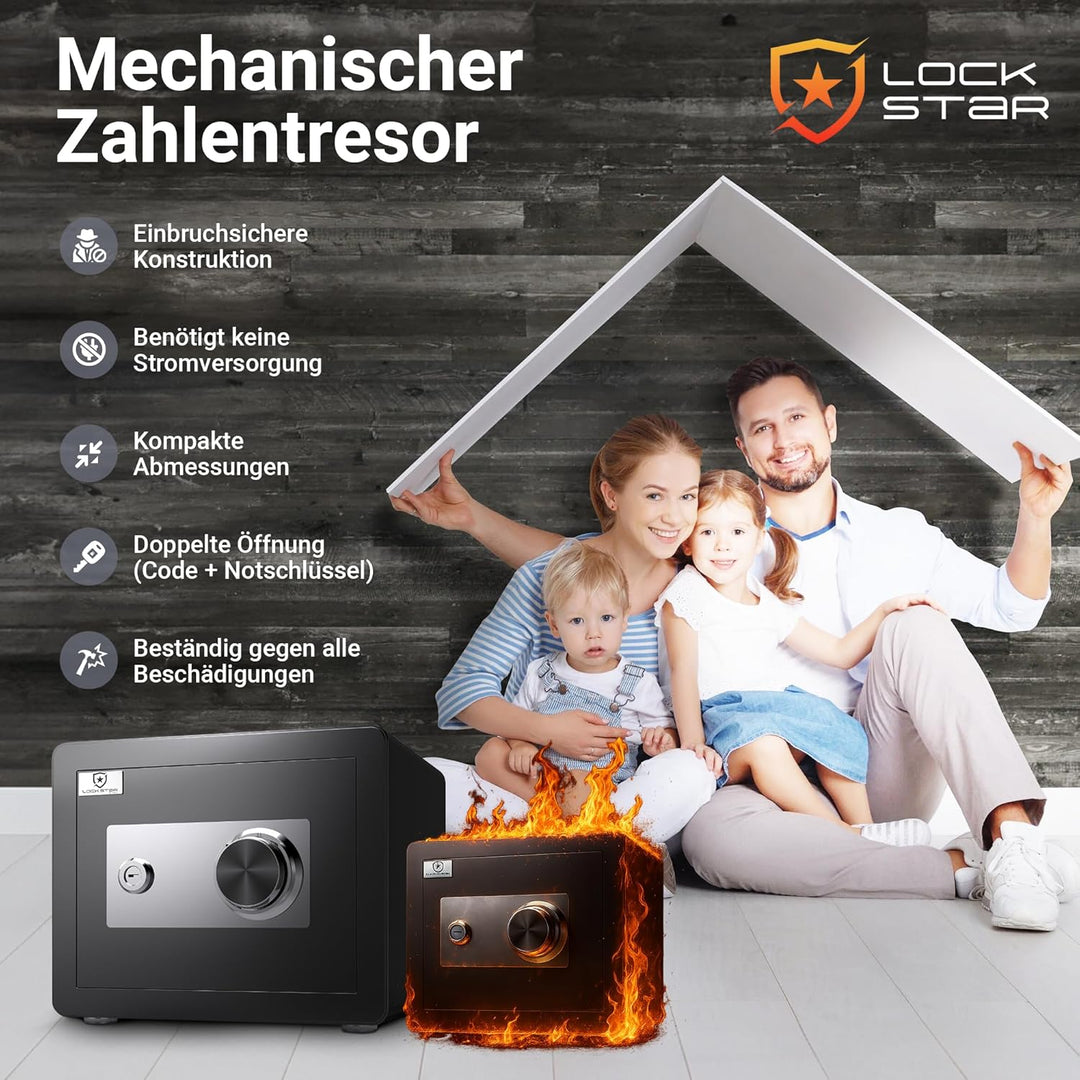 EXTRALINK Tresor für Zuhause – Safe mit Mechanischem Verschlusssystem, Kompakt ohne Batterien, Zahle