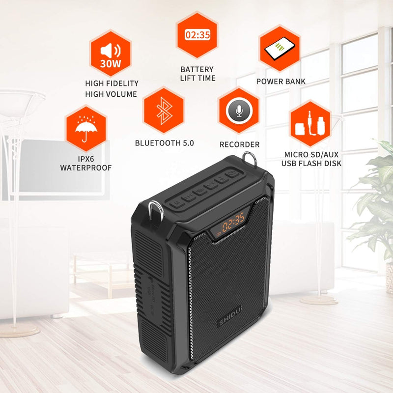 Sprachverstärker, SHIDU 30W Sprachlautsprecher Tragbarer Bluetooth-Lautsprecher mit drahtlosem UHF M