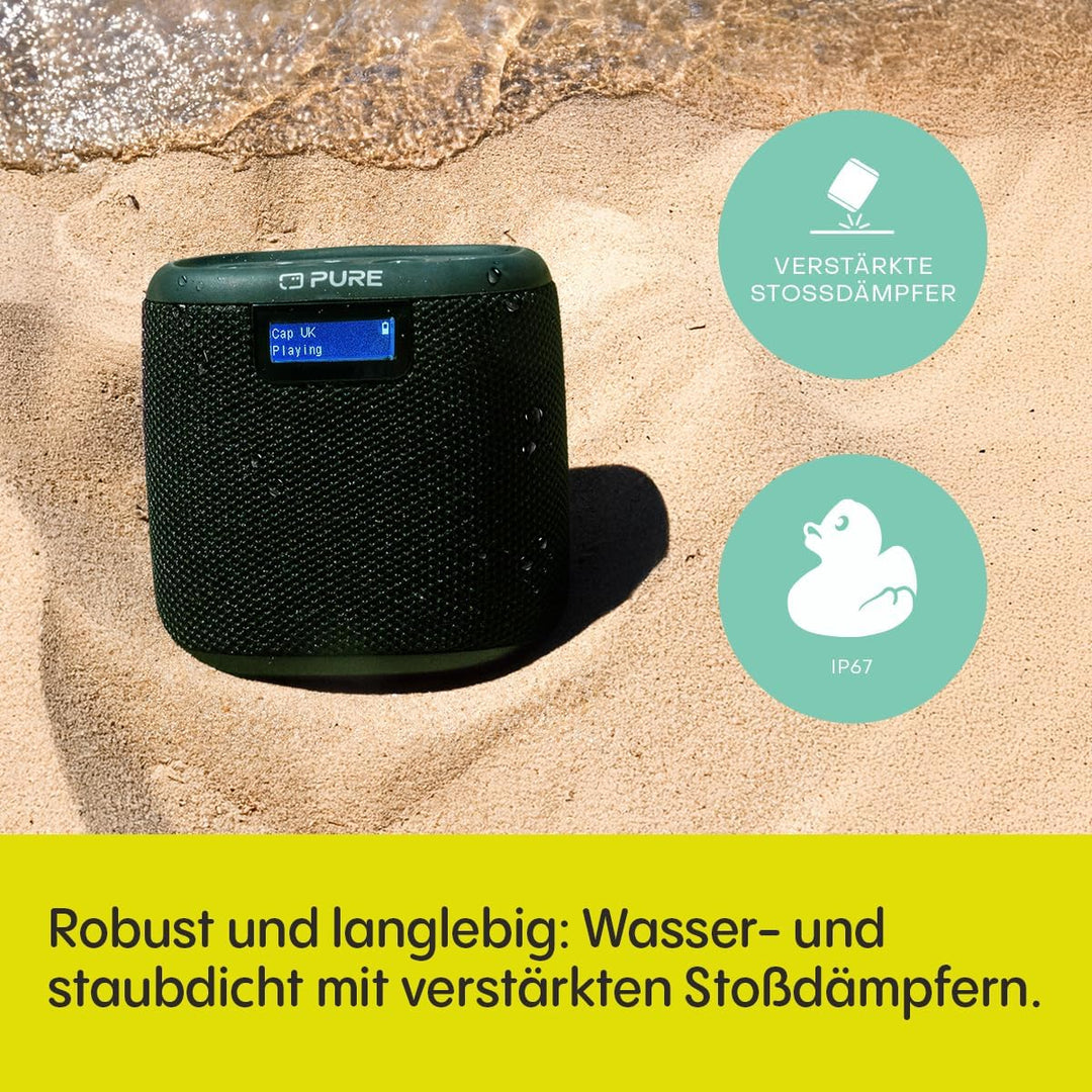 Pure Woodland Mini – Mini Bluetooth Lautsprecher für draussen, wasserdichte Musikbox mit DAB+ & FM R