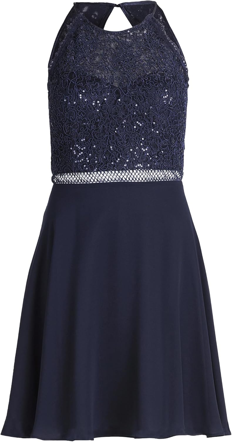 Vera Mont Damen Cocktailkleid mit Spitze 34 Blau, 34 Blau