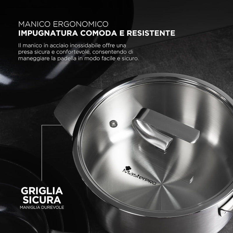 MasterPRO SIGMA - Kochtopf mit Deckel 4.9L 24x11 cm Edelstahl - 3 Schichten für optimale Wärmeleitfä