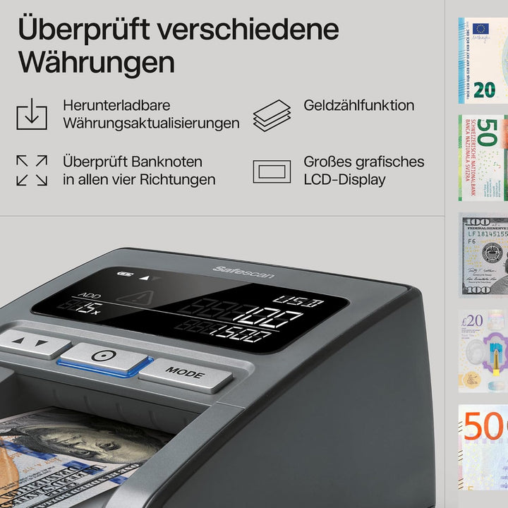 Safescan 185-S automatischer Geldscheinprüfer zur schnellen Überprüfung von Geldscheinen - Inklusive