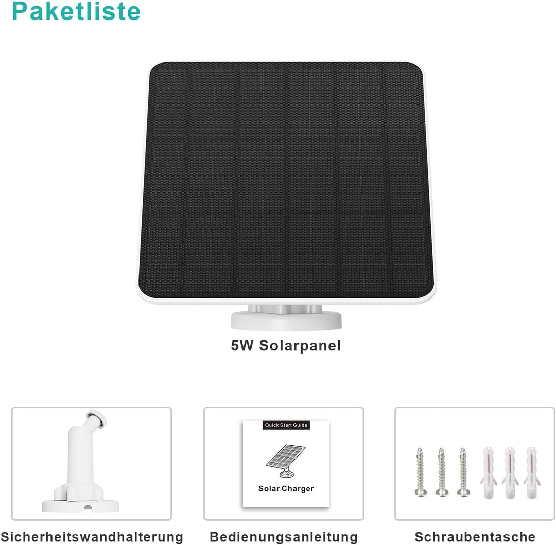 5W Solarpanel für Ring Kamera, Solar Ladegerät kompatibel mit Ring Stick Up Cam/Pro Akku, Spotlight