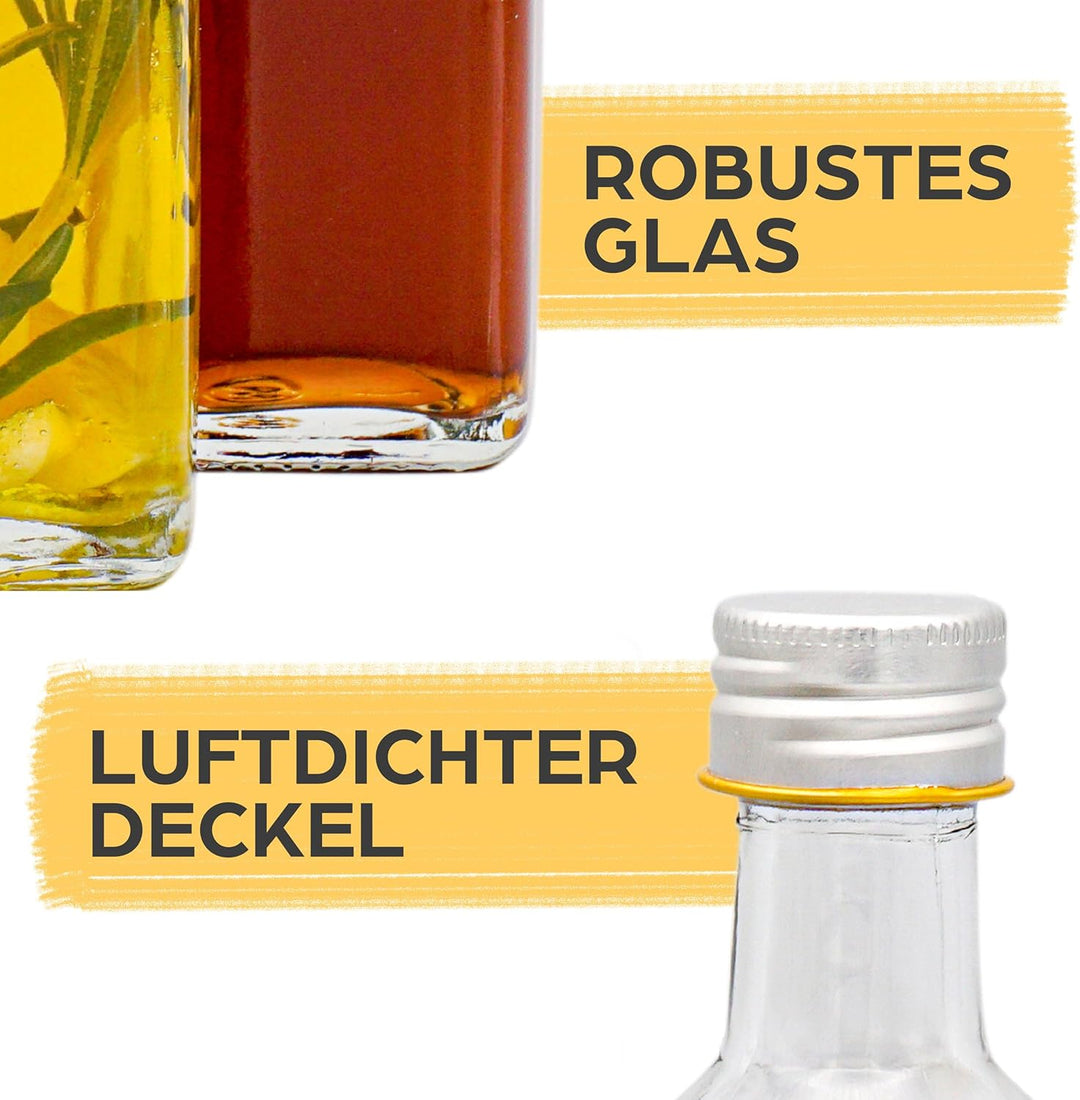 Praknu 12er Set Glasflaschen 250ml Schraubverschluss Eckig - Leere Flaschen zum Befüllen - 12 Etiket