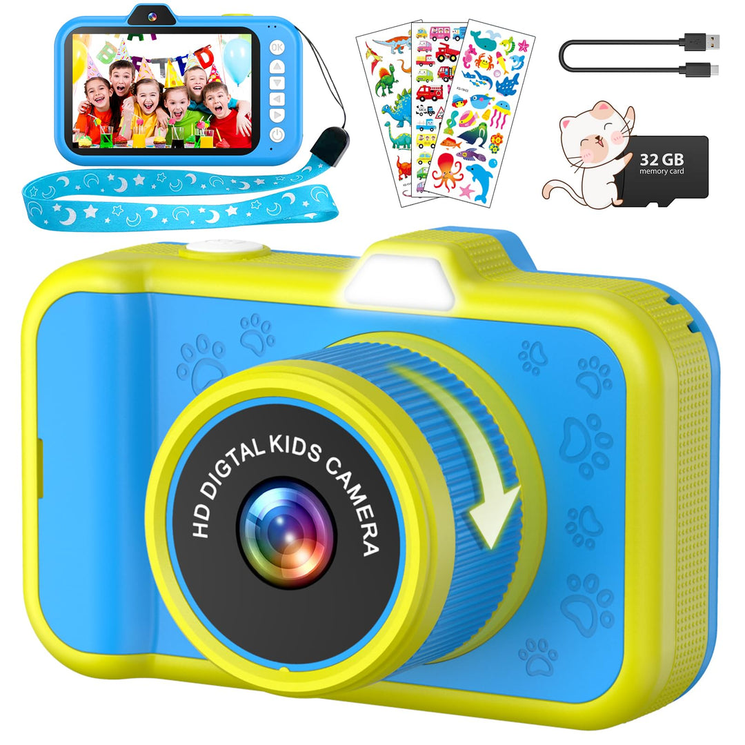 Kinderkamera, Ushining 3,5" Grossbildschirm Kinder Kamera mit 360° Drehbares Zoomobjektiv LED-Blitz