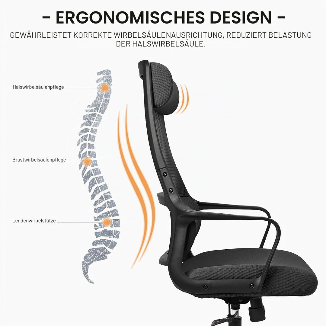 MELOKEA Bürostuhl Ergonomischer Bürostuhl, Mesh-Chefsessel mit Hoher Rückenlehne, Kopfstütze Verstel