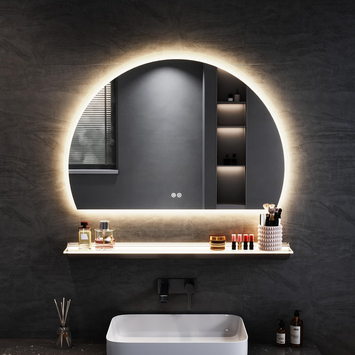 SONNI Badspiegel mit Beleuchtung Halbrund 80x60 cm, Touch Badezimmerspiegel 3 Lichtfarben, Anti-Besc