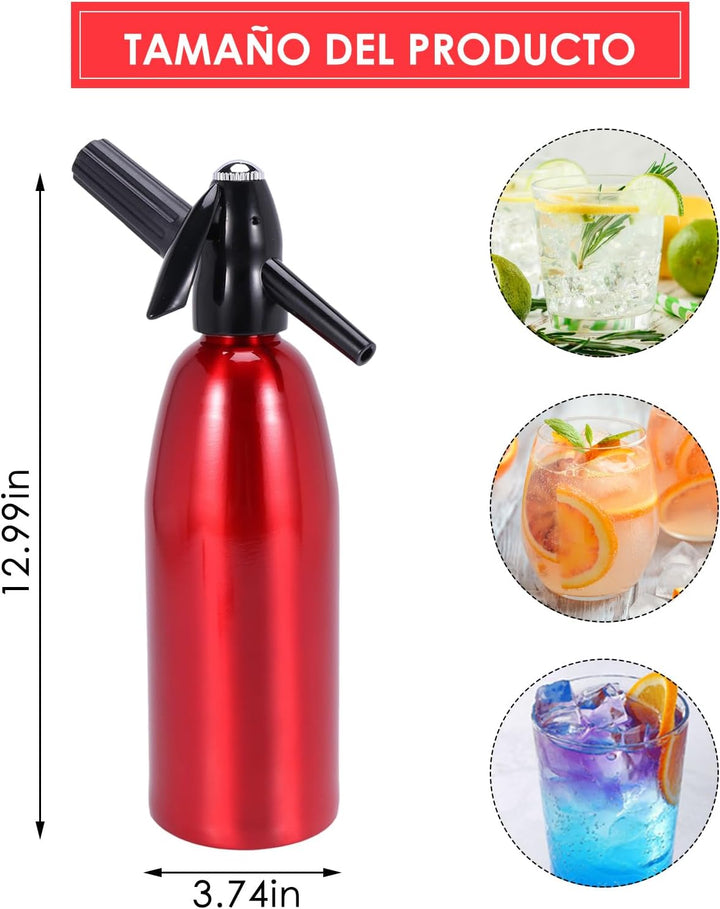Soda Siphon 1L, Rot - Tragbarer Wassersprudler aus Aluminium, Kohlensäure-Sprudelgerät für Hausgemac