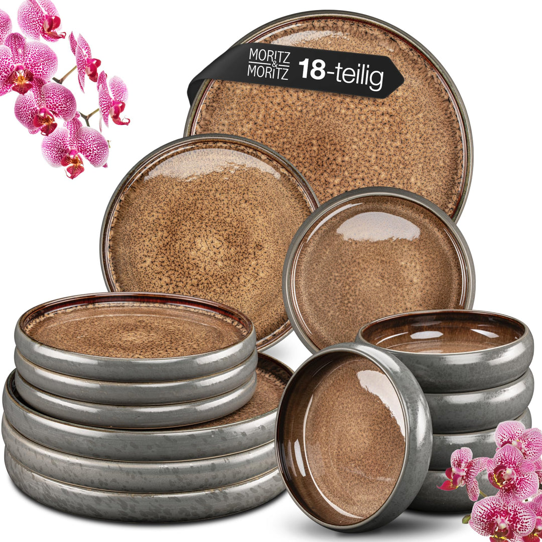 Moritz & Moritz 18-TLG Steinzeug Geschirr Set 6 Personen – Geschirrset 6 Personen aus je 6 Dinner Te