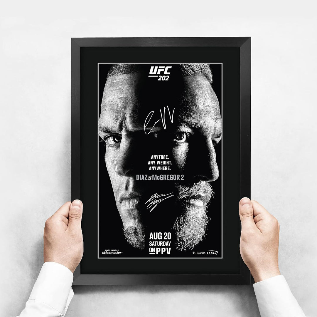 HWC Trading A3 FR UFC 202 Programm Poster Conor McGregor Nate Diaz signiertes Geschenk gerahmt A3 ge