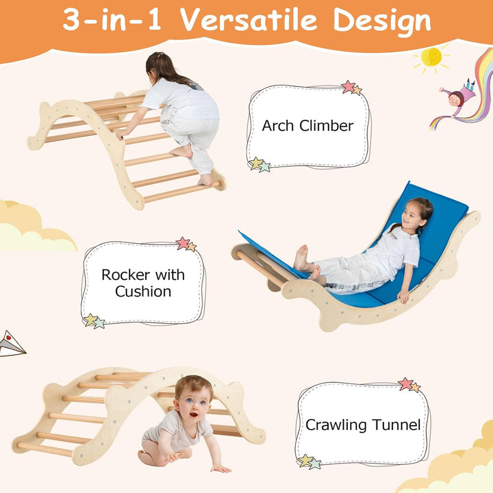 HOMASIS 3-in-1 Kletterbogen mit Rutsche & Wippe, Klettergerüst Indoor mit umkehrbare Rampe & Matte,