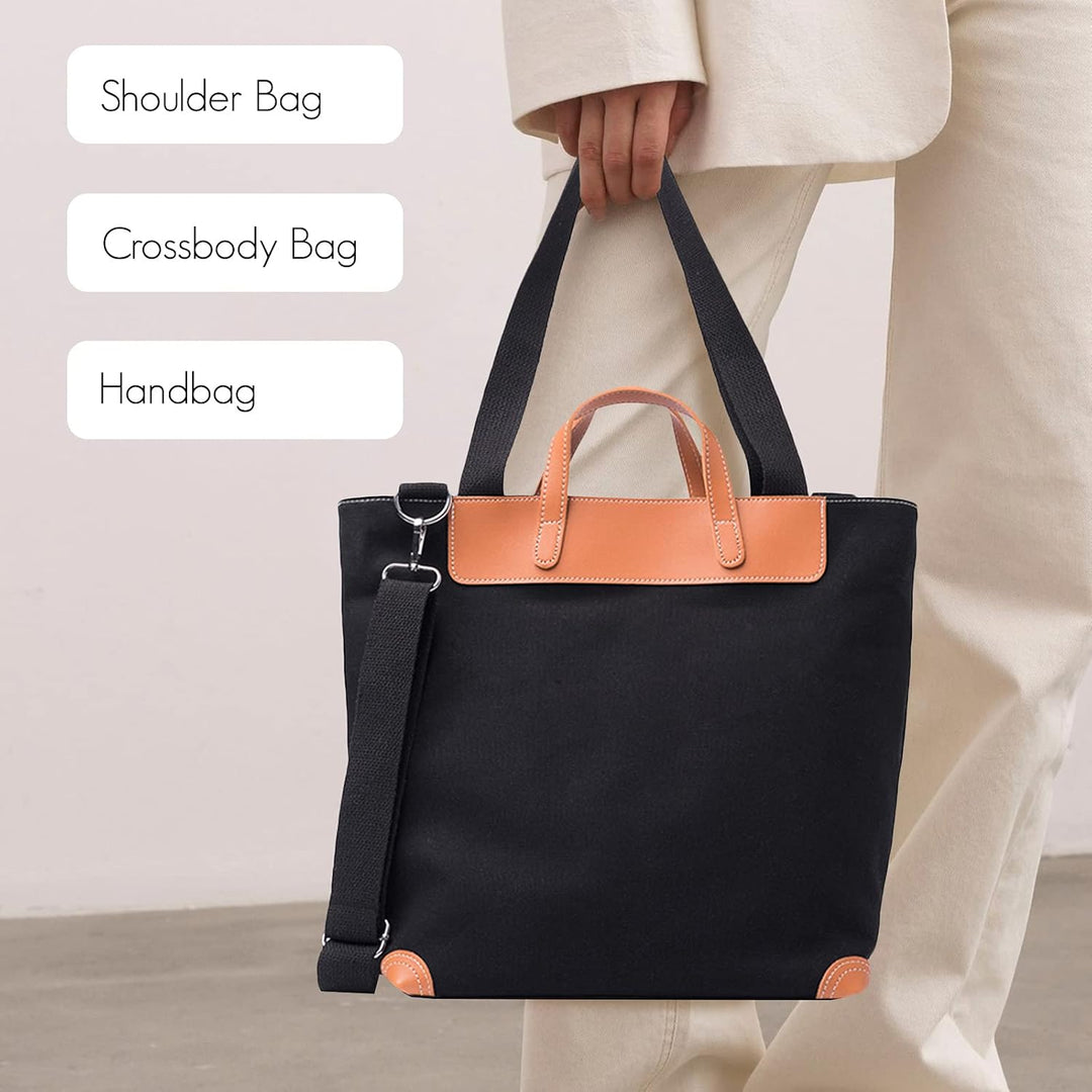 FANDARE Leichte Handtaschen Leinwand gross Schultertasche Damen Umhängetasche für 12.9 Zoll Laptopta