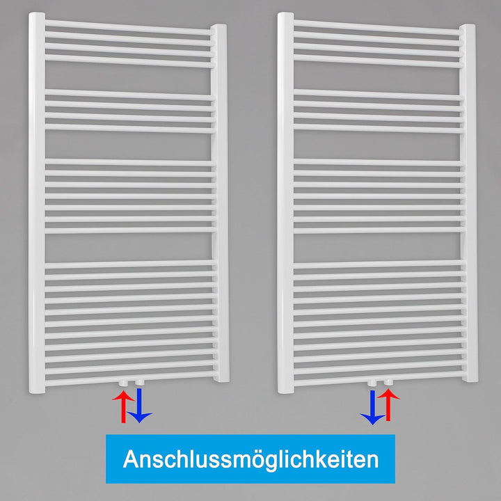 Heizkörper Badheizkörper Handtuchwärmer mit Mittelanschluss 50 mm weiss (1424 x 600 mm) (717 Watt na