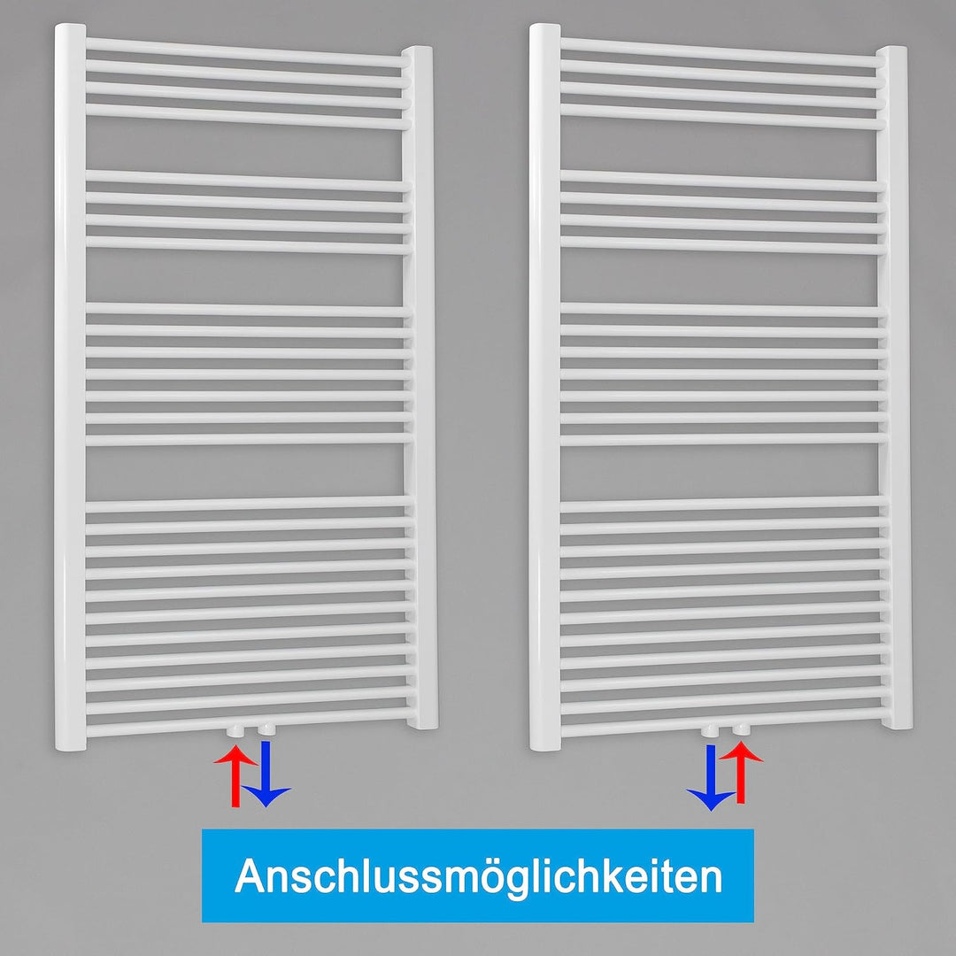 Heizkörper Badheizkörper Handtuchwärmer mit Mittelanschluss 50 mm weiss (1424 x 750 mm) (866 Watt na