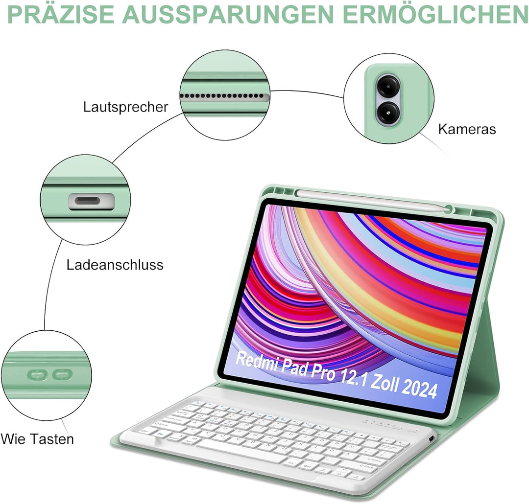 IVEOPPE Tastatur Hülle für Xiaomi Redmi Pad Pro 12,1 Zoll 2024, Bluetooth Magnetisch Abnehmbare Keyb