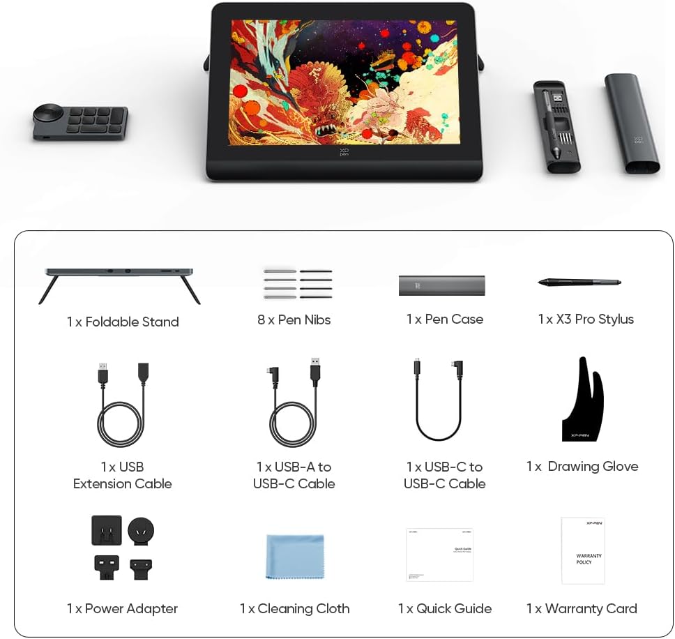 XPPen Grafikdisplay Artist 14 Gen.2 mit 16K X3 Pro Stift, 14 Zoll Display,Pen Tablet zum Zeichnen, 3