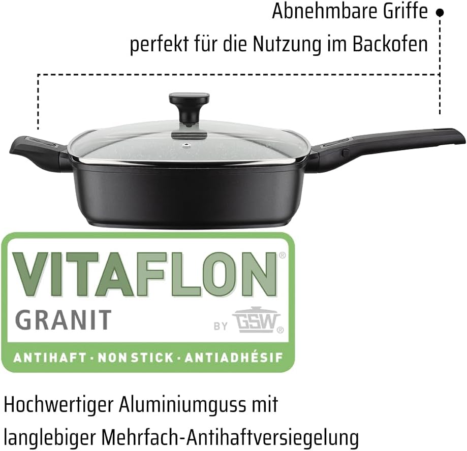 Brat- und Servierpfanne EASY CLICK Quadura mit Glasdeckel 28x28cm