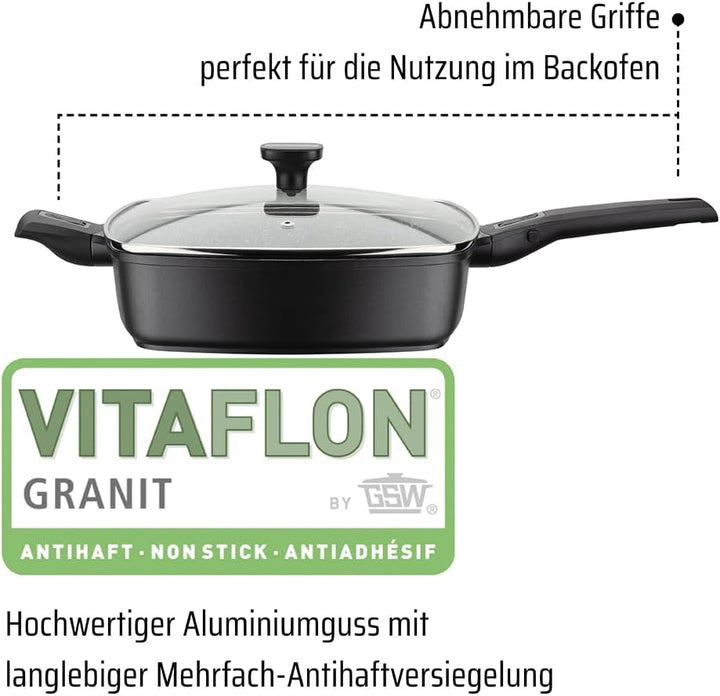 Brat- und Servierpfanne EASY CLICK Quadura mit Glasdeckel 28x28cm