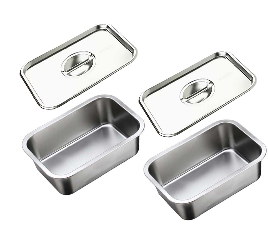 Edelstahlpfannen mit Deckel, Dampftischpfanne, Edelstahl-Behälter-Set, stapelbare Metalldampfgarpfan