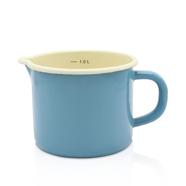 Krüger Emaille-Milchtopf Blau 12cm, 1 Liter - Topf mit Vollkontaktboden für energiesparendes Kochen