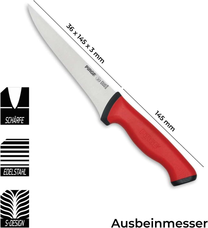 Pirge Duo Ausbeinmesser Profi Messer 14,5 cm Rot Schlachtermesser - Fleischermesser - Stechmesser -