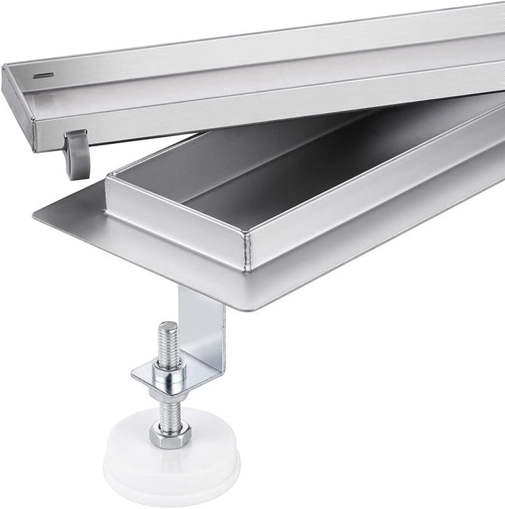Duschrinne 110 cm Befliesbar 360 Grad Edelstahl komplettset Duschablauf Extra Flach Siphon mit Geruc