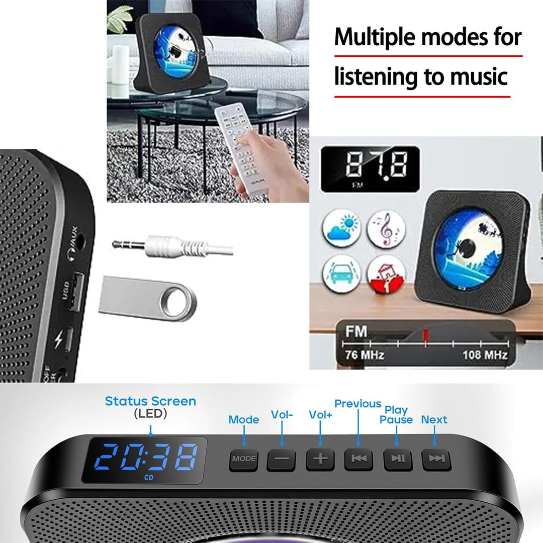 Tragbarer Bluetooth CD-Player mit Lautsprechern - 8-in-1 HiFi-Stereo-Soundsystem für Zuhause, unters