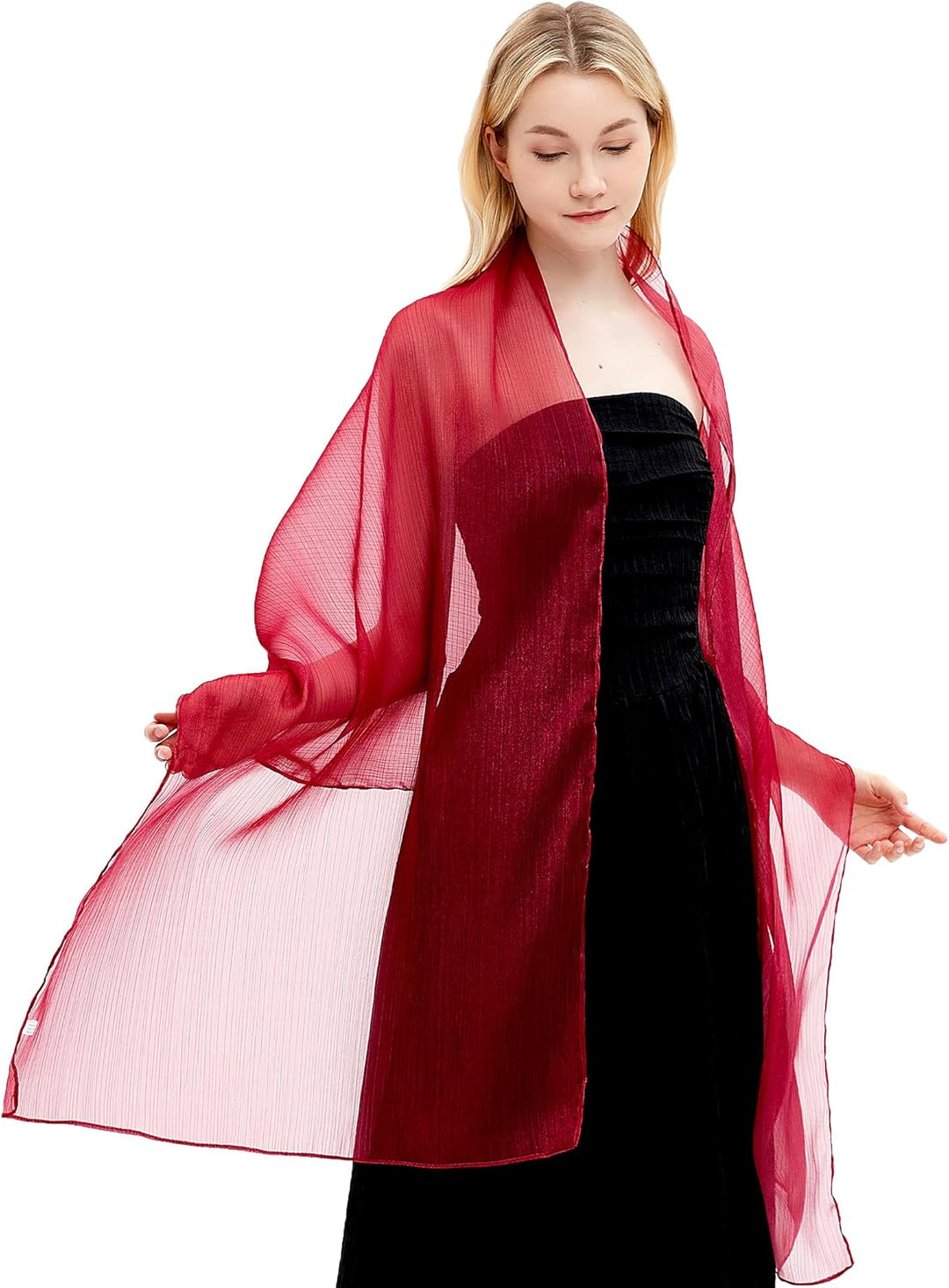 Damen Schals und Wraps für Abendkleider Leichte Sheer Crepe Tücher Shimmer Hochzeit Party Stole Maro