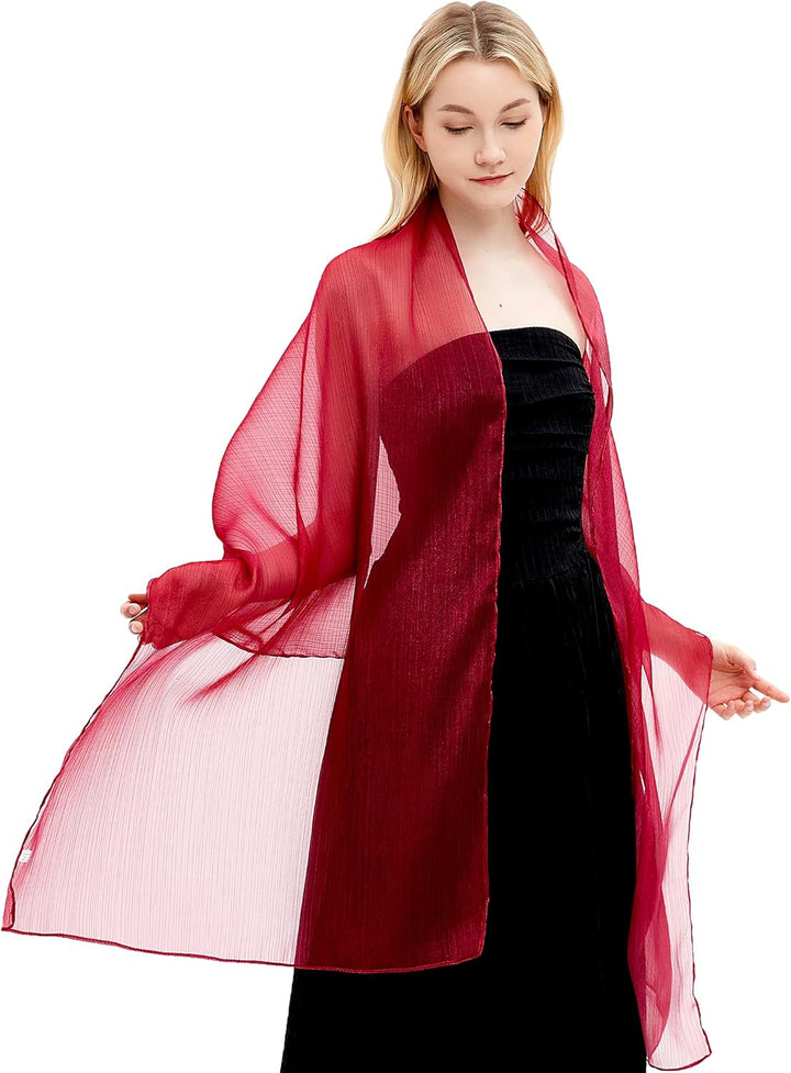 Damen Schals und Wraps für Abendkleider Leichte Sheer Crepe Tücher Shimmer Hochzeit Party Stole Maro